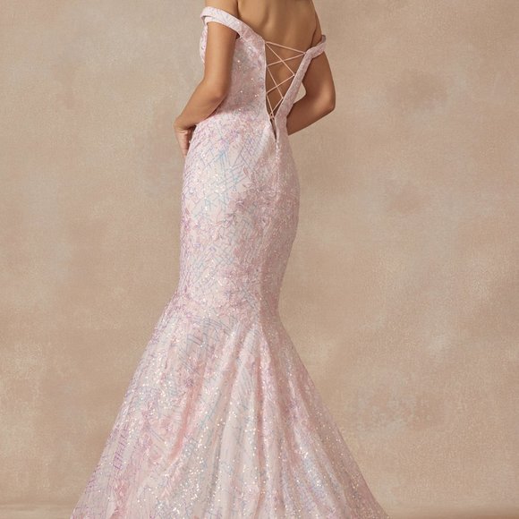Juliet Dresses Blush Mermaid Gown With Plunging Deep V Illusion